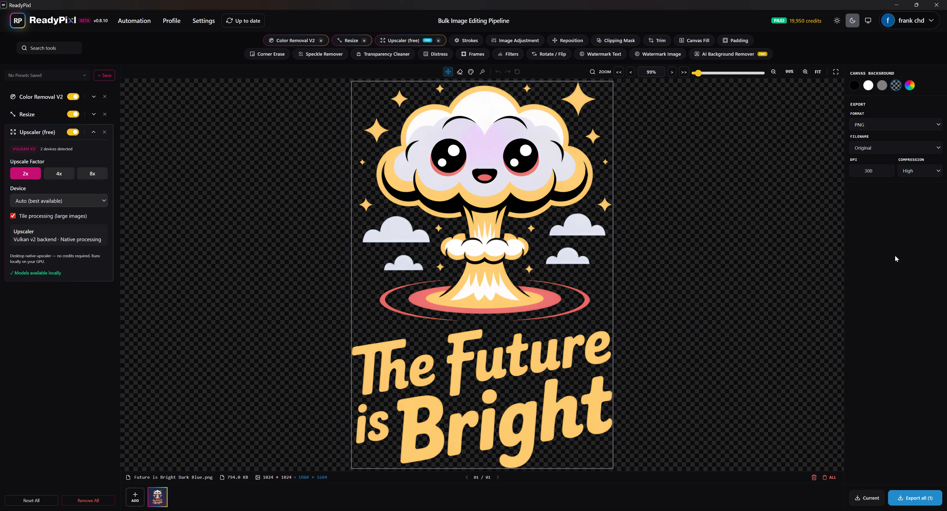 ReadyPixl desktop app editing a batch of images